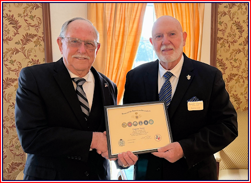 Eugene Neese retired US Air Force, receives Certificate of Appreciation of his service from Ark-La-Tex Chapter #69 Secretary Rodney Love.