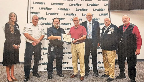 Joe Fritz, third from left, accepts the Emergency Medical Service Award during the Sons of American Revolution Outstanding Paramedic Award Ceremony.  The event celebrated the dedication and work of paramedics who have gone above and beyond in their field.  Standing with Fritz are, Alyssa Haley, Darren Higgs, Presenting the Award is Chapter #69 Treasurer Danny Addington along with President Clarence Burns, Vice President Joe Reynolds and Secretary Rodney Love.