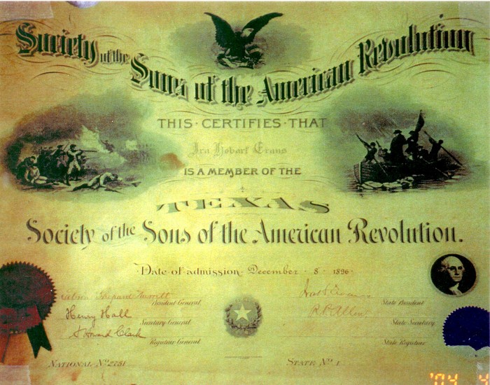 Evans SAR Certificate